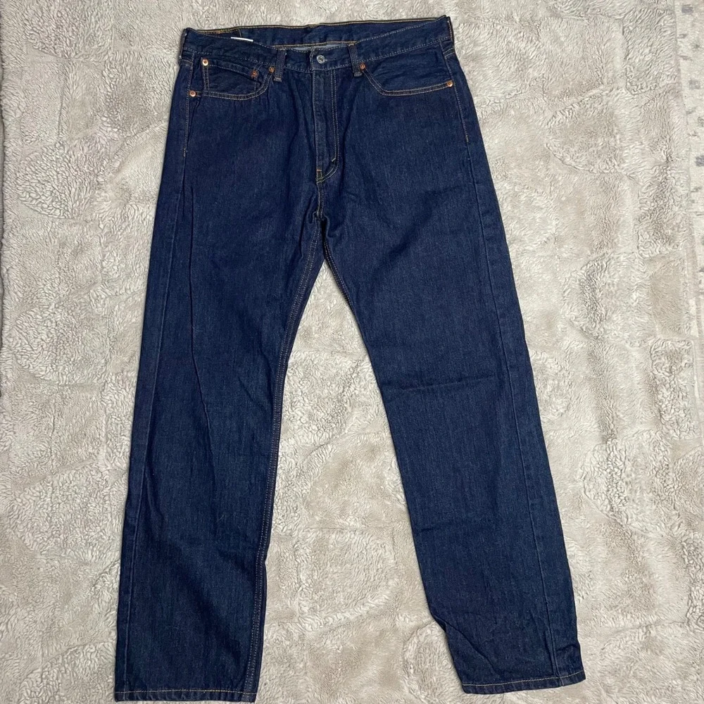 Levis 505 Regular Fit Straight Leg Dark Wash Indigo Denim Jeans Mens 36x30